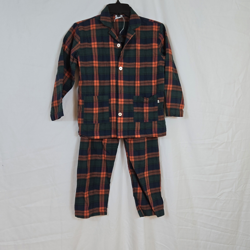 Evenie Boys‎ Orange Blue Green Plaid Long Sleeve K-Pop Flannel Pajama Set 11-12Y